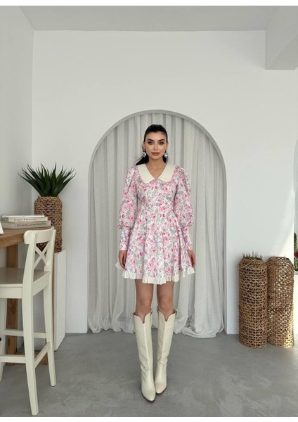 Bebe Yaka Mini Çiçekli Cadis Elbise