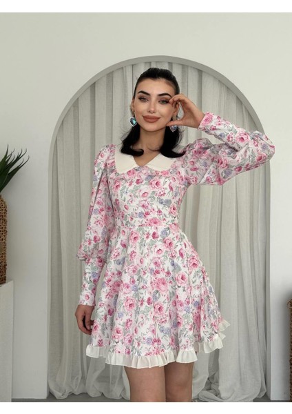 Bebe Yaka Mini Çiçekli Cadis Elbise