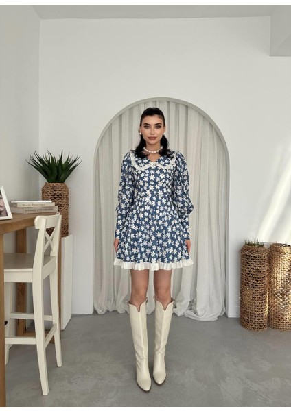 Bebe Yaka Papatya Desen Mini Elbise