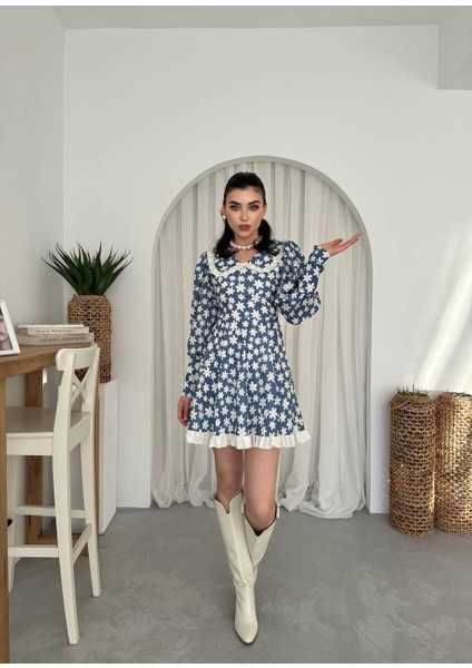 Bebe Yaka Papatya Desen Mini Elbise modelleri