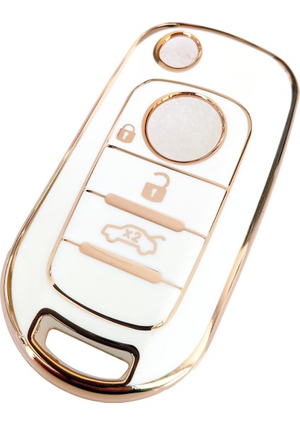 Fiat Egea Uyumlu Nano Kumanda Anahtar Kılıfı Oto Anahtarlık 3 Tuşlu Beyaz Gold