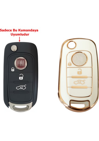 Fiat Egea Uyumlu Nano Kumanda Anahtar Kılıfı Oto Anahtarlık 3 Tuşlu Beyaz Gold