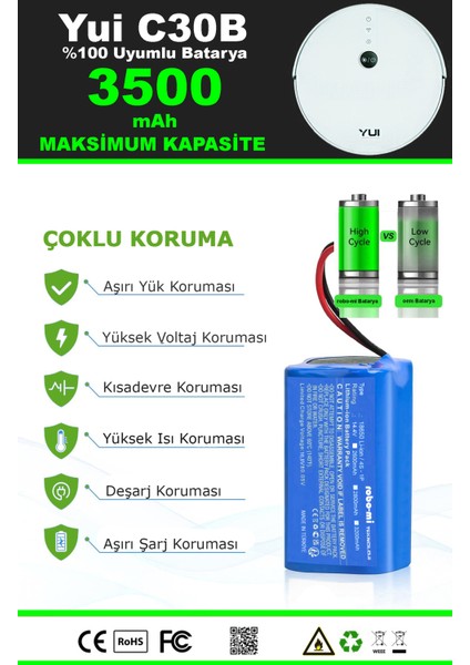 Yui C30B 3500mAh Robot Süpürge Bataryası - Gerçek Kapasite, Maksimum Güvenlik modelleri