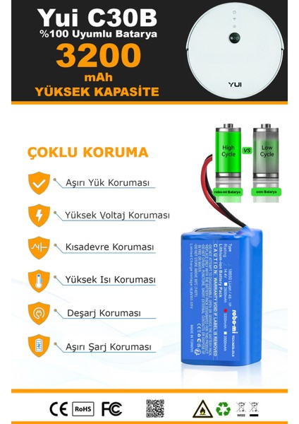 Yui C30B 3200mAh Robot Süpürge Bataryası - Gerçek Kapasite, Maksimum Güvenlik modelleri