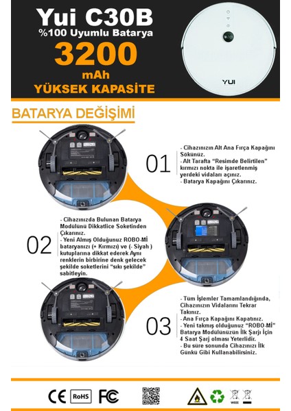 Yui C30B 3200mAh Robot Süpürge Bataryası - Gerçek Kapasite, Maksimum Güvenlik indirimleri