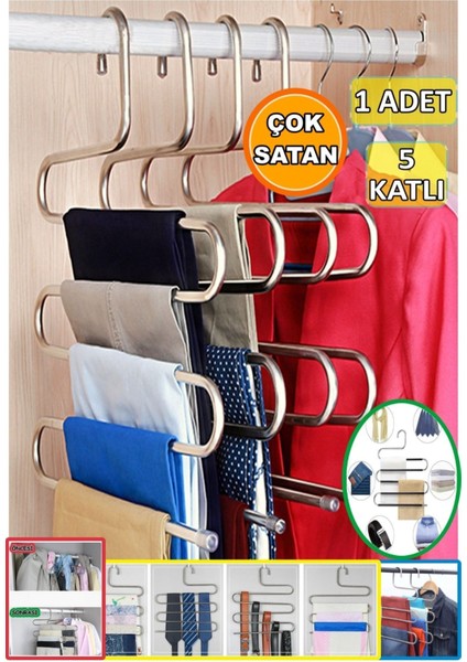 5 Katlı Metal Pantolon Elbise Askısı Giysi Eşarp Fular Havlu Kravat Düzenleyici mt