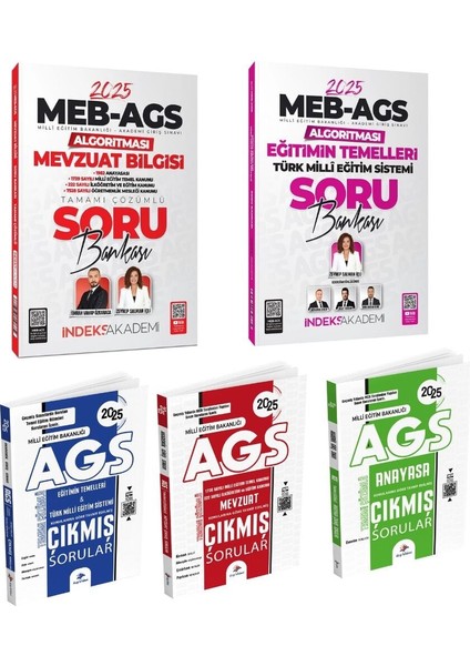 Indeks + Dizgi 2025 Meb-Ags Eğitimin Temelleri + Mevzuat + Anayasa Soru + Çıkmış Sorular 5 Li Set