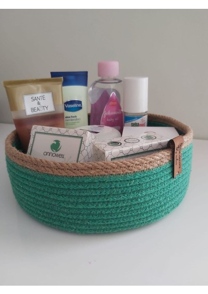 Tekno Trust Yeşil Hasır Sepet Hasır Sepet Düzenleyici Organizer Dekorasyon Hediyelik - 23 x 7 cm
