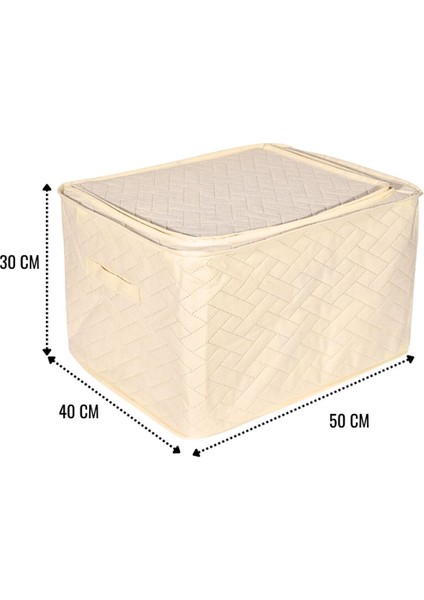 Tekno Trust 3'lü Krem Büyük Boy Dolap İçi Saklama Kutusu Maxi Destekli Çelik Telli Hurç Seti 40 x 50 x 30