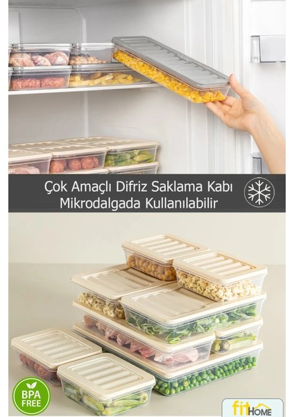 9'lu Derin Dondurucu Düzenleyici Hava Almaz Saklama Kabı Seti 1X2400ML 2X1170ML 2X1200ML 4X600ML