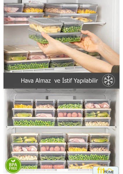 9'lu Derin Dondurucu Düzenleyici Hava Almaz Saklama Kabı Seti 1X2400ML 2X1170ML 2X1200ML 4X600ML