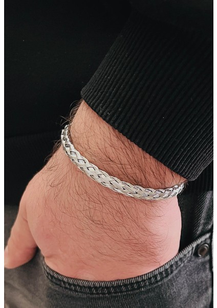 Yarım Ay Şeklinde Örgü Model Paslanmaz Çelik Erkek Bileklik