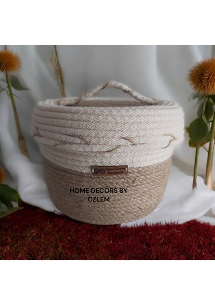 Tekno Trust Kapaklı Hasır Sepet Düzenleyici Dekorasyon Organizer Saklama Kutusu - 19 x 14 cm