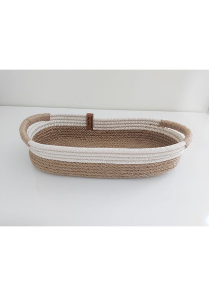 Tekno Trust Oval Hasır Sepet Dekorasyon Salon Moda El Emeği Handmade Sanat Tarz - 30 x 17 x 6 cm