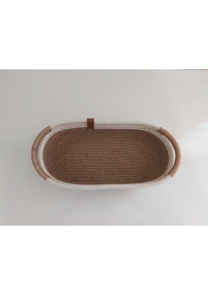 Tekno Trust Oval Hasır Sepet Dekorasyon Salon Moda El Emeği Handmade Sanat Tarz - 30 x 17 x 6 cm