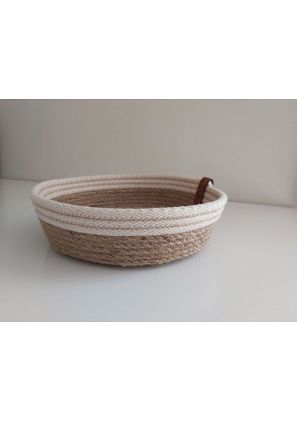 Hasır&ekru Sepet Hasır Sepet Düzenleyici Organizer Dekorasyon Hediyelik - 20 x 5 cm
