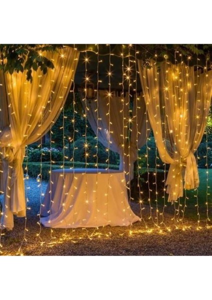 3x2 Metre Perde LED Animasyonlu 12 Saçaklı 240 Ledli Fişli 8 Fonksiyonlu Görsel Şölen