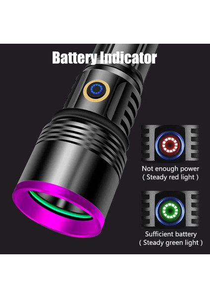 FT-365 Uv LED Mor Işıklı 20WATT Şarjlı 26650 Pilli Profesyonel El Feneri modelleri