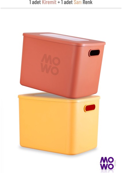 Storage Box 2’li Sarı-Kiremit Renk 17 Lt Düzenleyici Kapaklı Saklama Kutusu, Organizer