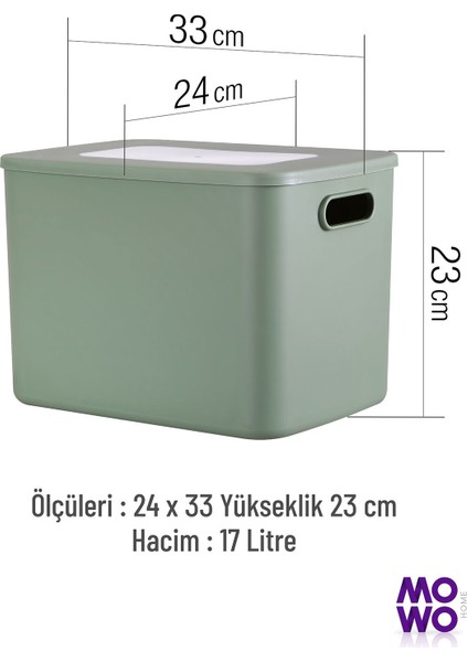 Retro Box Yeşil 3 Adet 17 Lt Düzenleyici Kapaklı Kutu, Dekoratif Saklama Kutusu, Organizer