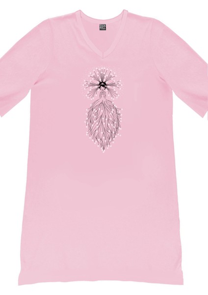 Yıldız Prensesi Pembe V Yaka Yarım Kol Diz Boy Ev Elbisesi Gecelik fiyatları