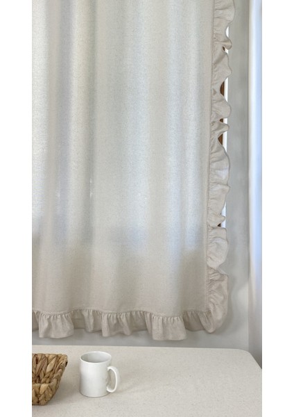 Kenarları Fırfırlı Perde %100 Pamuklu Natural Buldan Keten Güneşlik Sade Düz Pilesiz - En x Boy fırsatları