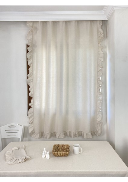 Kenarları Fırfırlı Perde %100 Pamuklu Natural Buldan Keten Güneşlik Sade Düz Pilesiz - En x Boy modelleri