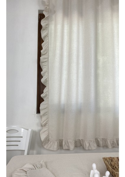 Kenarları Fırfırlı Perde %100 Pamuklu Natural Buldan Keten Güneşlik Sade Düz Pilesiz - En x Boy