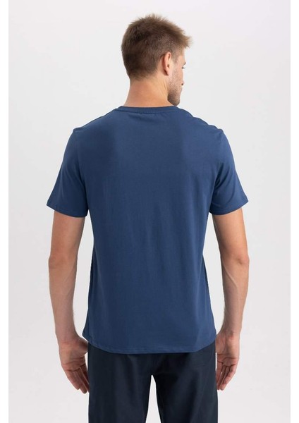 Regular Fit Bisiklet Yaka Basic Kısa Kollu %100 Pamuk Tişört Indıgo fırsatları