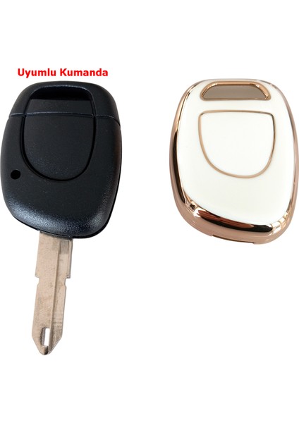 Renault Clio 2 Kangoo Tek Buton Uyumlu Kumanda Anahtar Kılıfı Oto Anahtarlık Beyaz Gold