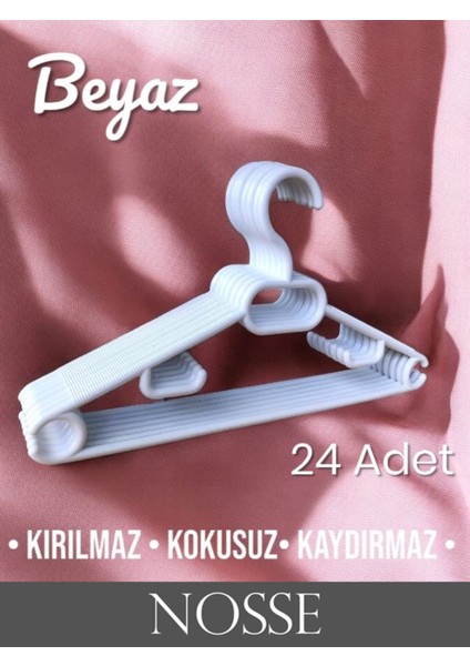 Nosse Kalın Kokusuz 24 Adet Beyaz Plastik Elbise Kıyafet Askısı Kaydırmaz Askı 24'lü Set