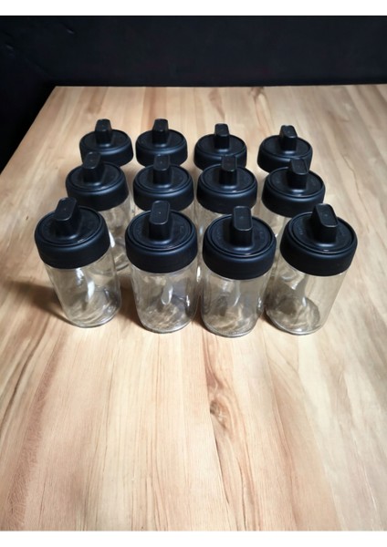 12 Adet Kilitlenebilir Kapaklı Kaşıklı Baharatlık Seti 300 Ml + Baharat Etiketi