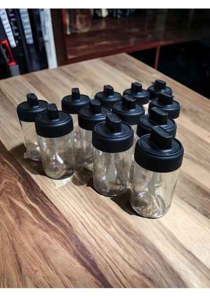 12 Adet Kilitlenebilir Kapaklı Kaşıklı Baharatlık Seti 300 Ml + Baharat Etiketi