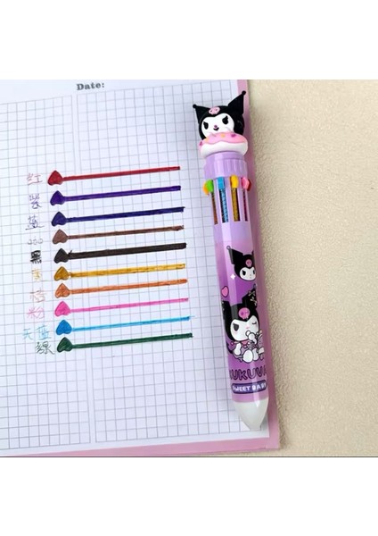 Kuromi Sanrio 10 Renkli Tükenmez Jel Kalem 1 Kalemde Okul Kırtasiye Ofis Doğum Günü Hediye