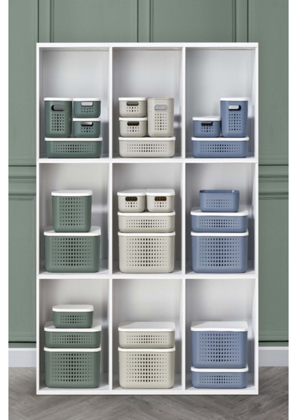 Bubble 3 Lü Set Mavi Storage Dolap Düzenleyici Kapaklı Kutu 13 - 6,8 - 3,2 Lt Saklama Kutusu