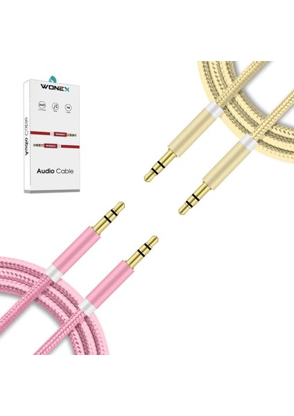Aux Kablosu Gold 3.5 mm Örgülü 1 mt Wonex