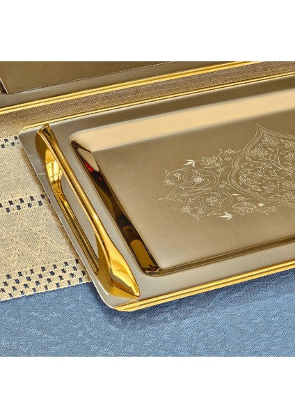 Tuğba Gold Kaplama 1mm Paslanmaz Çelik 2li Tepsi 18/10