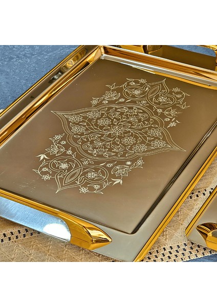 Tuğba Gold Kaplama 1mm Paslanmaz Çelik 2li Tepsi 18/10