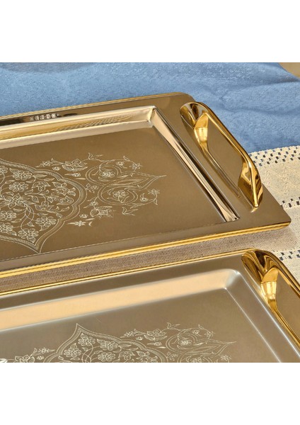 Tuğba Gold Kaplama 1mm Paslanmaz Çelik 2li Tepsi 18/10