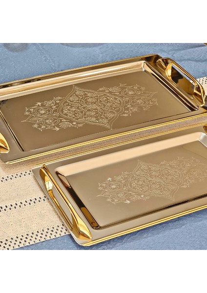 Tuğba Gold Kaplama 1mm Paslanmaz Çelik 2li Tepsi 18/10