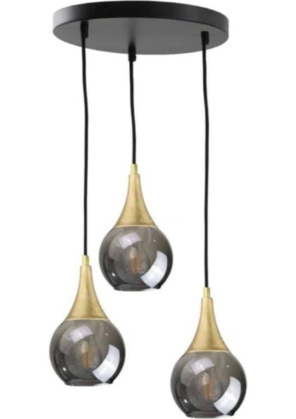 Mylights Retro Rusik Vintage Üçlü Füme Camlı Sarkıt Avize