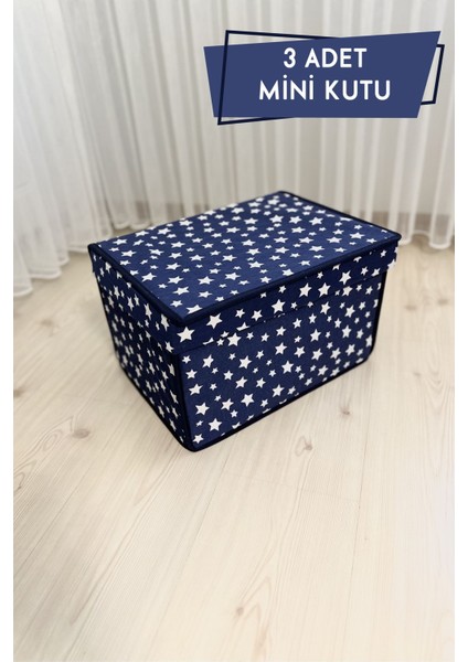3 Adet Mini Saklama Kutusu,kutu Hurç,kutu,organizer,oyuncak Kutusu Lacivert Yıldız Desen 30 x 40 x 25