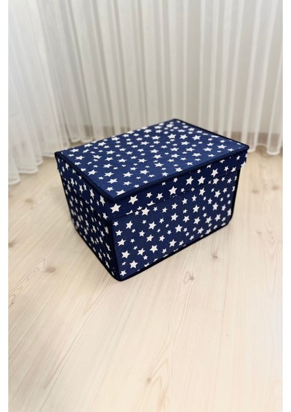 3 Adet Mini Saklama Kutusu,kutu Hurç,kutu,organizer,oyuncak Kutusu Lacivert Yıldız Desen 30 x 40 x 25
