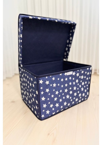 3 Adet Mini Saklama Kutusu,kutu Hurç,kutu,organizer,oyuncak Kutusu Lacivert Yıldız Desen 30 x 40 x 25