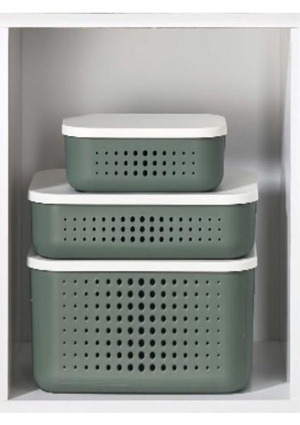 Bubble Yeşil 3 'lü Düzenleyici Set Dolap Içi Kapaklı Saklama Kutusu Storage 13 - 6,8 - 3,2 Lt