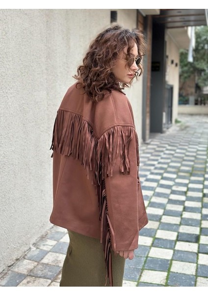 Püskül Detaylı Nubuk Kovboy Ceket