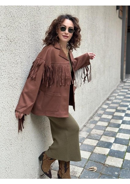 Püskül Detaylı Nubuk Kovboy Ceket modelleri