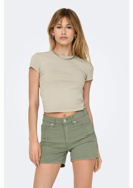 Onlelına S/s O-Neck Short Top Jrs Noos Açık Bej