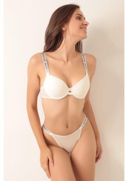 Taşlı Beyaz Sütyen Takım