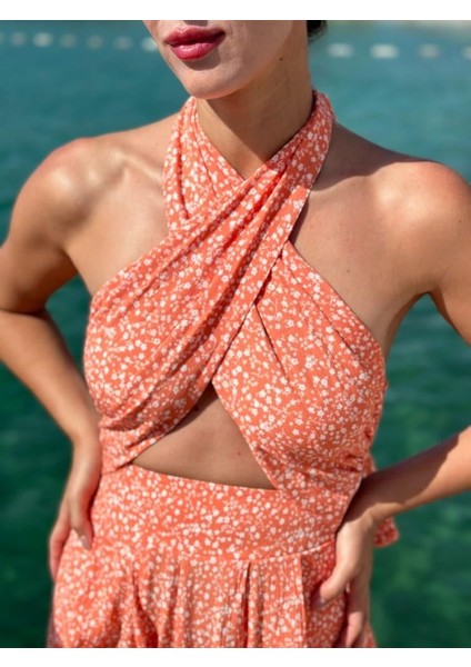 ÇİÇEKLİ BAĞLAMA DETAY ŞORT TULUM